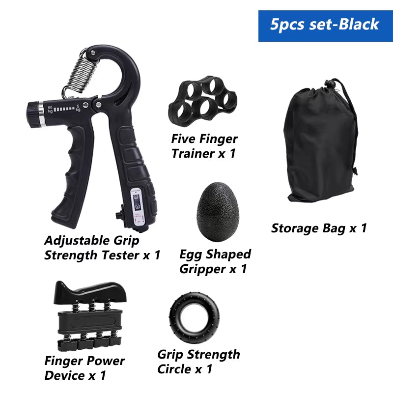 5-60Kg Adjustable Grip Strength Trainer with Finger Exerciser Hand Grip Strengthener for Muscle Building and Injury Recover