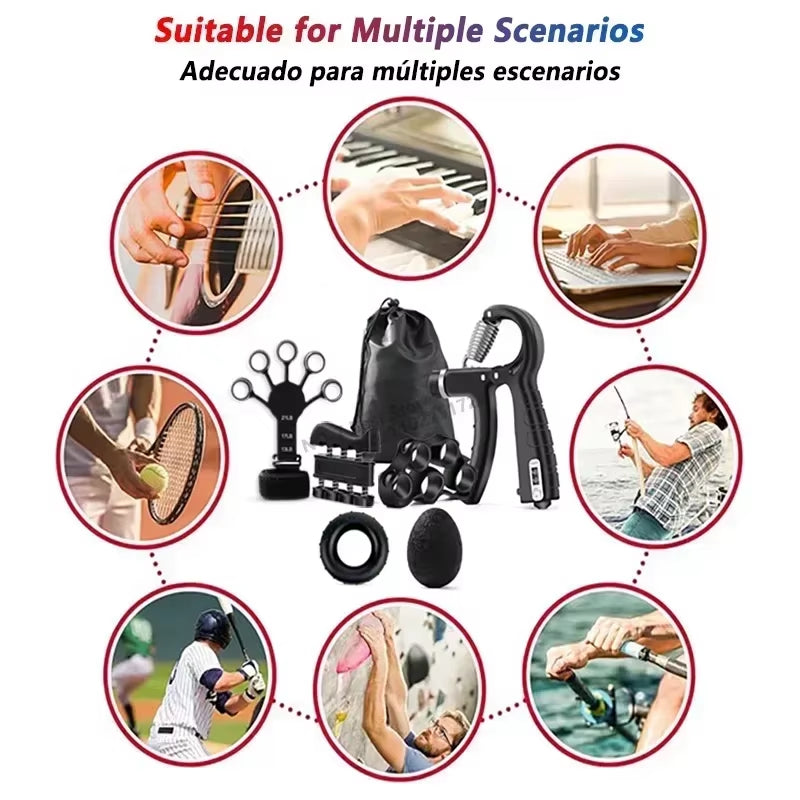 5-60Kg Adjustable Grip Strength Trainer with Finger Exerciser Hand Grip Strengthener for Muscle Building and Injury Recover